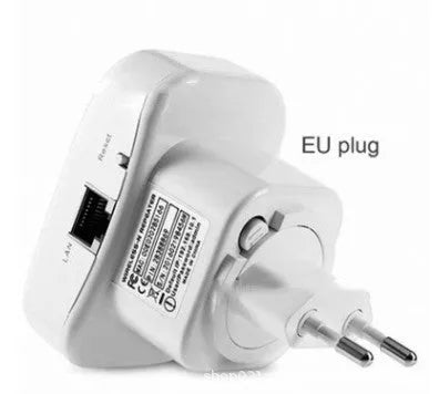 Black or white WiFi repeater with multiple plug options and network cable