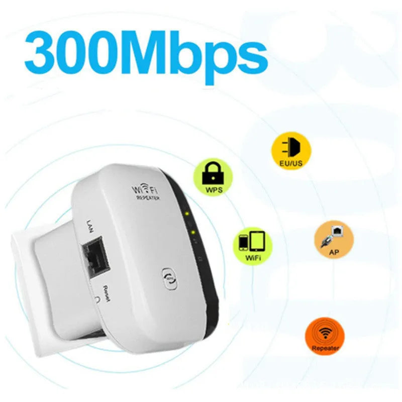 Black or white WiFi repeater with multiple plug options and network cable