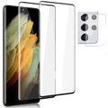 Samsung Galaxy S21 Ultra tempered glass screen protector with curved edges on phone display