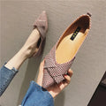 Women's Korean style pointed flats in black and red with cotton upper and low 1-3cm heel