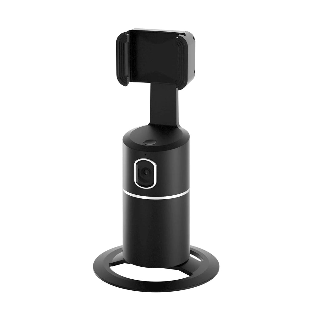 Black pink white smartphone gimbal with 360-degree rotation and auto face follow tracking