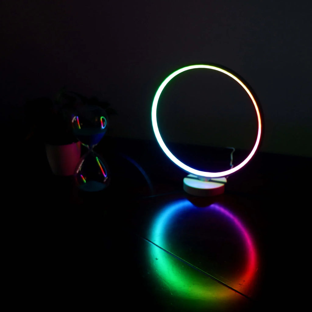 White Full Moon Lamp table light with silicone shade on aluminum base, featuring colour changing RGBW LEDs and remote control