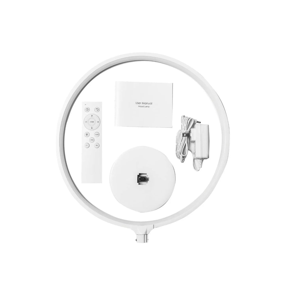 White Full Moon Lamp table light with silicone shade on aluminum base, featuring colour changing RGBW LEDs and remote control