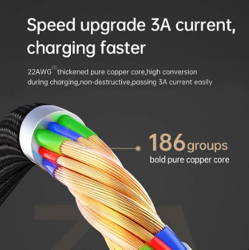 Black Apple-compatible iPhone charger cable with LED indicators in 1.2m or 1.8m lengths