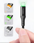 Black Apple-compatible iPhone charger cable with LED indicators in 1.2m or 1.8m lengths