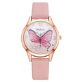 Gaiety brand ladies wristwatch with a removable rhinestone butterfly on a leather strap, showing a round sky blue dial.