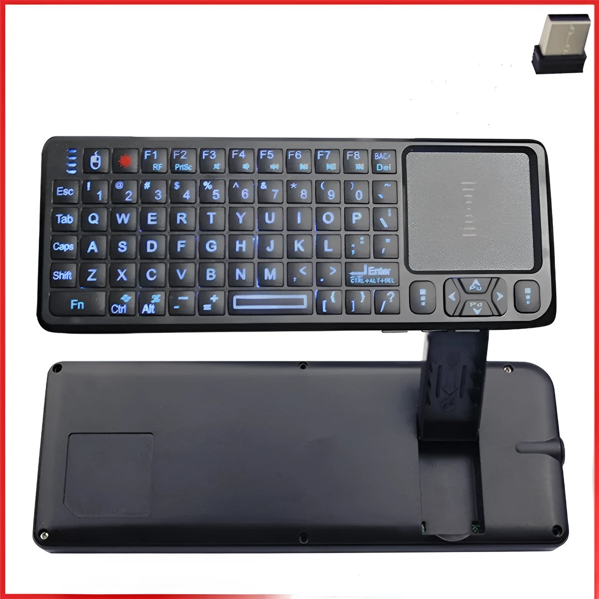 Black wireless mini keyboard with laser pointer and touch screen for teaching presentations