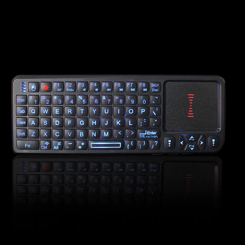 Black wireless mini keyboard with laser pointer and touch screen for teaching presentations