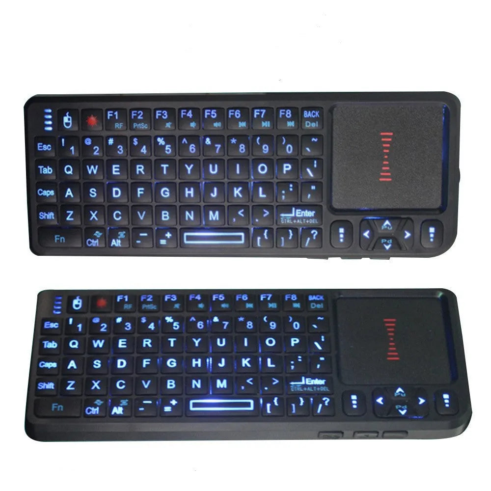 Black wireless mini keyboard with laser pointer and touch screen for teaching presentations