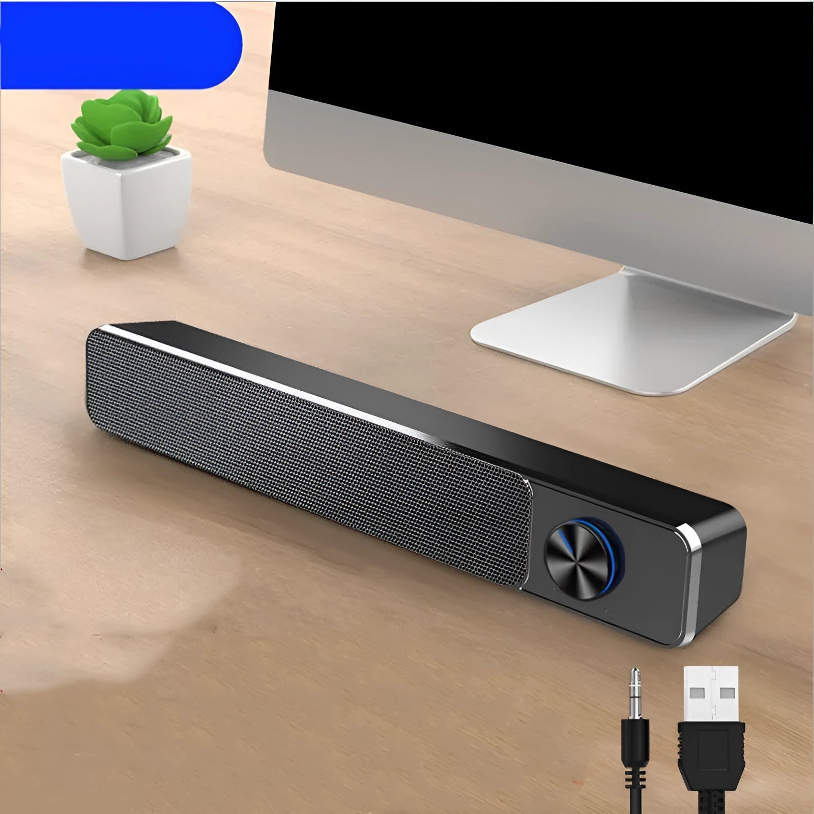 Black and white G18 wired desktop computer speaker with ABS PC shell on a desk.