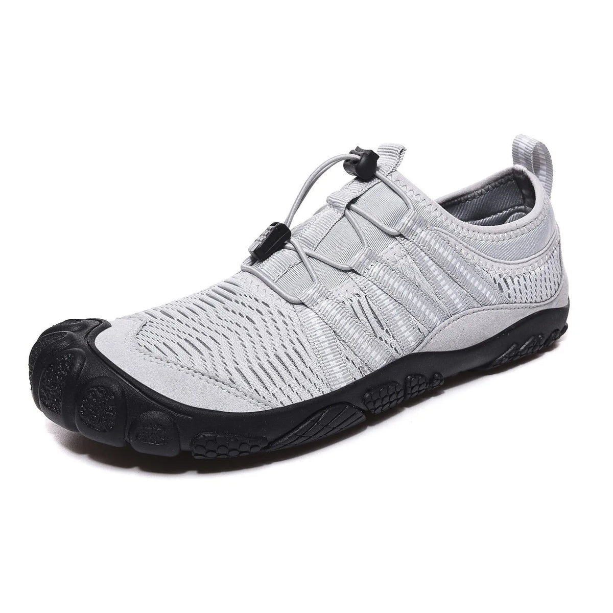 Breathable mesh water shoes with rubber sole and elastic closure for river tracing and outdoor sports