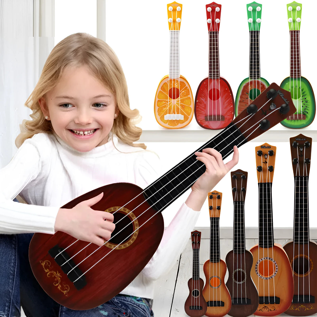 38cm safety plastic simulation ukulele toy for children's musical interest training in colour box