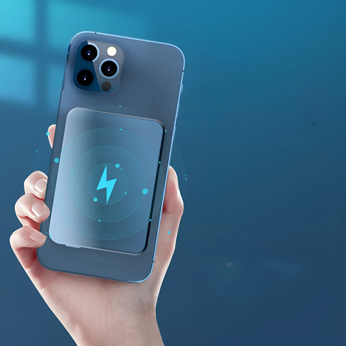 Silver aluminium Apple-compatible magnetic wireless charging power bank showing USB-C port.