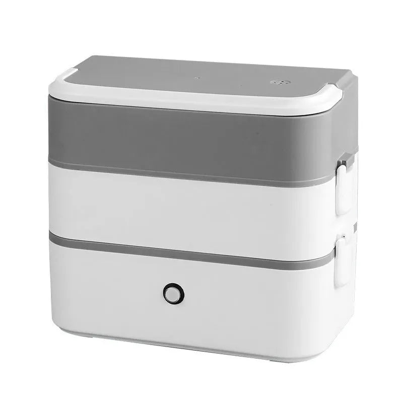 Double-layer portable heated lunch box with stainless steel interior in pink white colour option