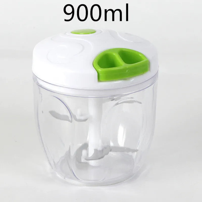 Green manual food chopper with three stainless steel blades and 500ml capacity