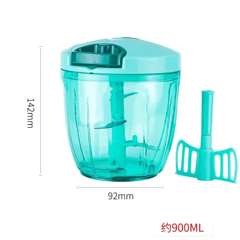 Green manual food chopper with three stainless steel blades and 500ml capacity