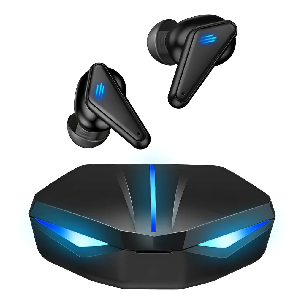Blue Private Model K55 wireless Bluetooth gaming earbuds with bilateral stereo design.