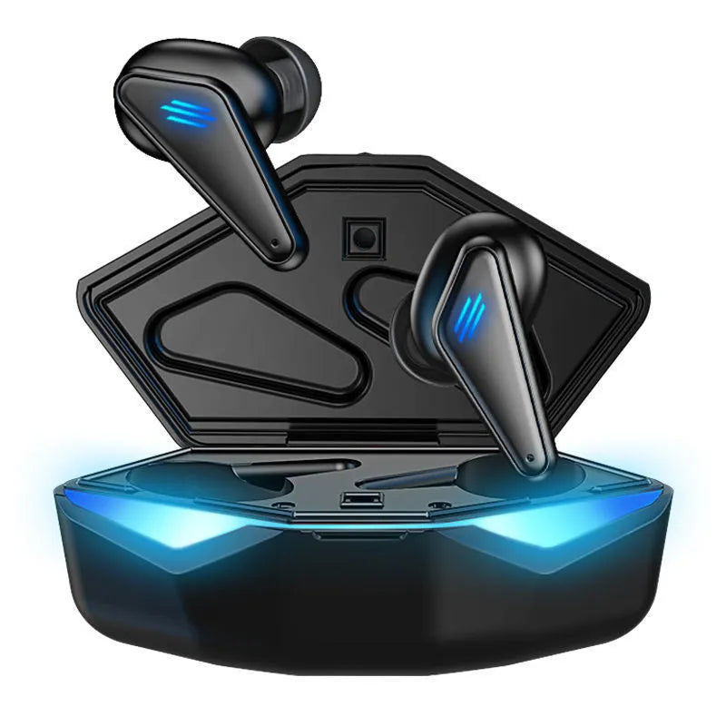 Blue Private Model K55 wireless Bluetooth gaming earbuds with bilateral stereo design.
