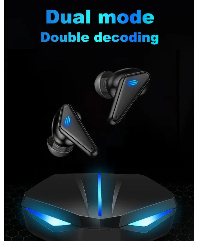 Blue Private Model K55 wireless Bluetooth gaming earbuds with bilateral stereo design.