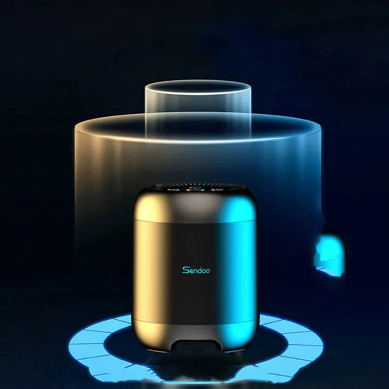 Compact black or white wireless Bluetooth speaker with subwoofer, card reader, and USB port