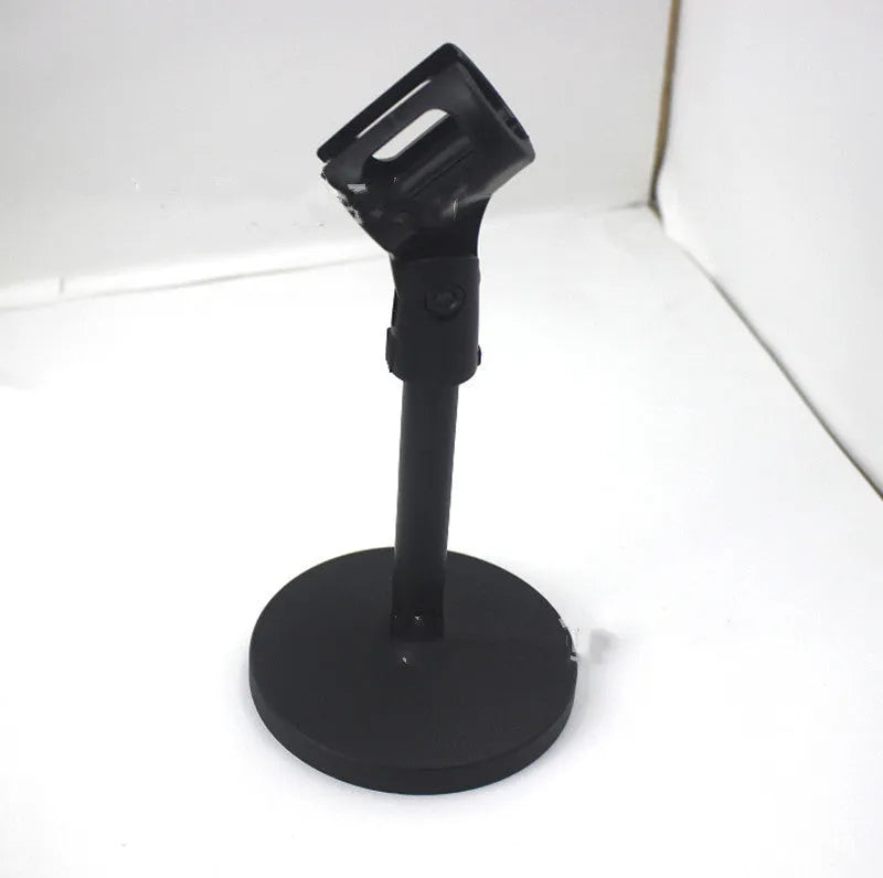 Black metal desktop microphone bracket with fixed height for conference and recording use