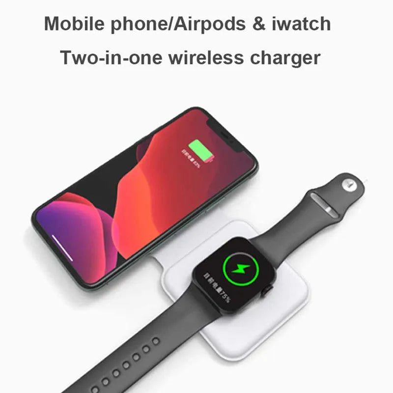 White foldable magnetic wireless charging dock showing dual charging surfaces and adjustable hinge