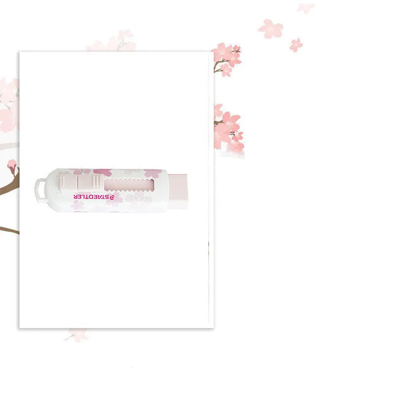 Square pink push-pull whiteboard rubber with replaceable core, showing dimensions 86mm x 26mm x 22mm.