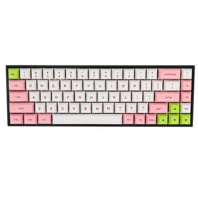 68-key PBT mechanical keyboard keycap set showing nine colour options including blue, grey, pink and yellow