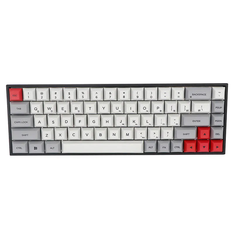 68-key PBT mechanical keyboard keycap set showing nine colour options including blue, grey, pink and yellow