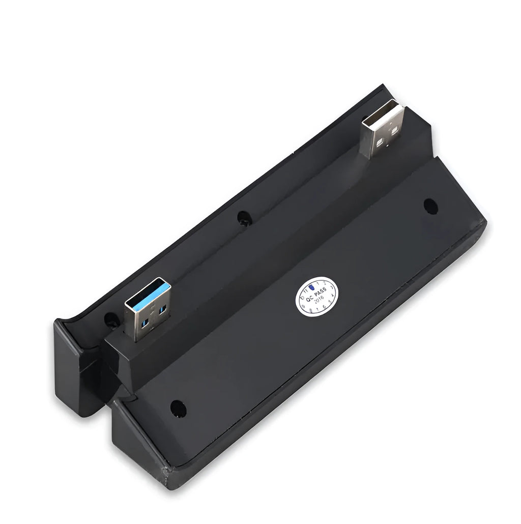 Black PS4 Slim USB hub extender with multiple USB ports for PlayStation 4 console connectivity