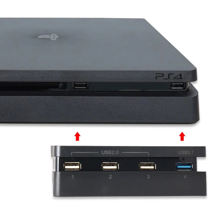 Black PS4 Slim USB hub extender with multiple USB ports for PlayStation 4 console connectivity