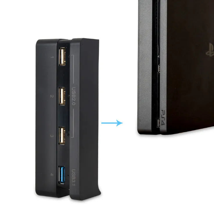 Black PS4 Slim USB hub extender with multiple USB ports for PlayStation 4 console connectivity