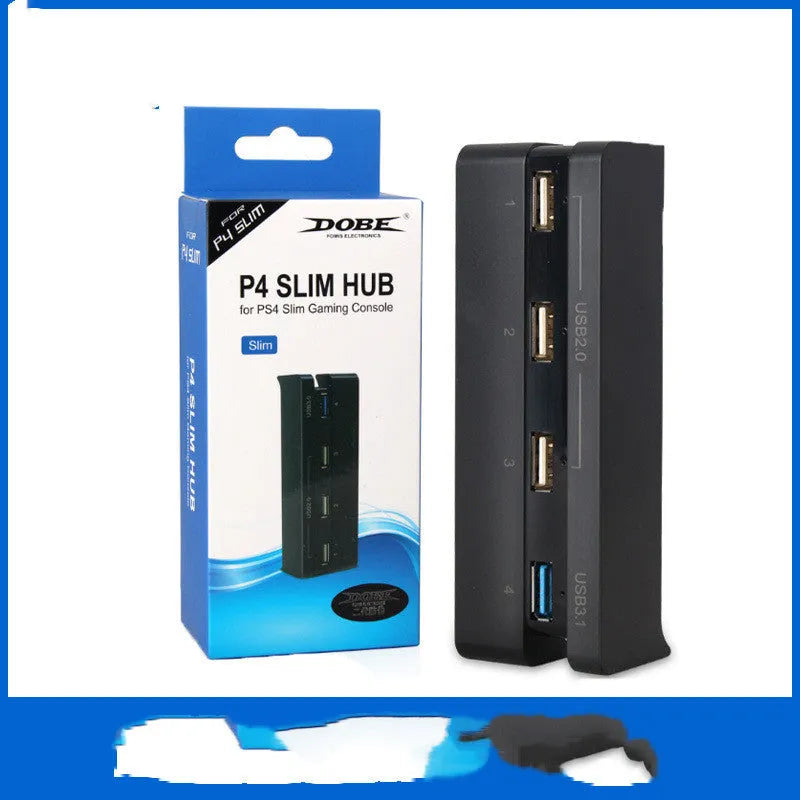Black PS4 Slim USB hub extender with multiple USB ports for PlayStation 4 console connectivity