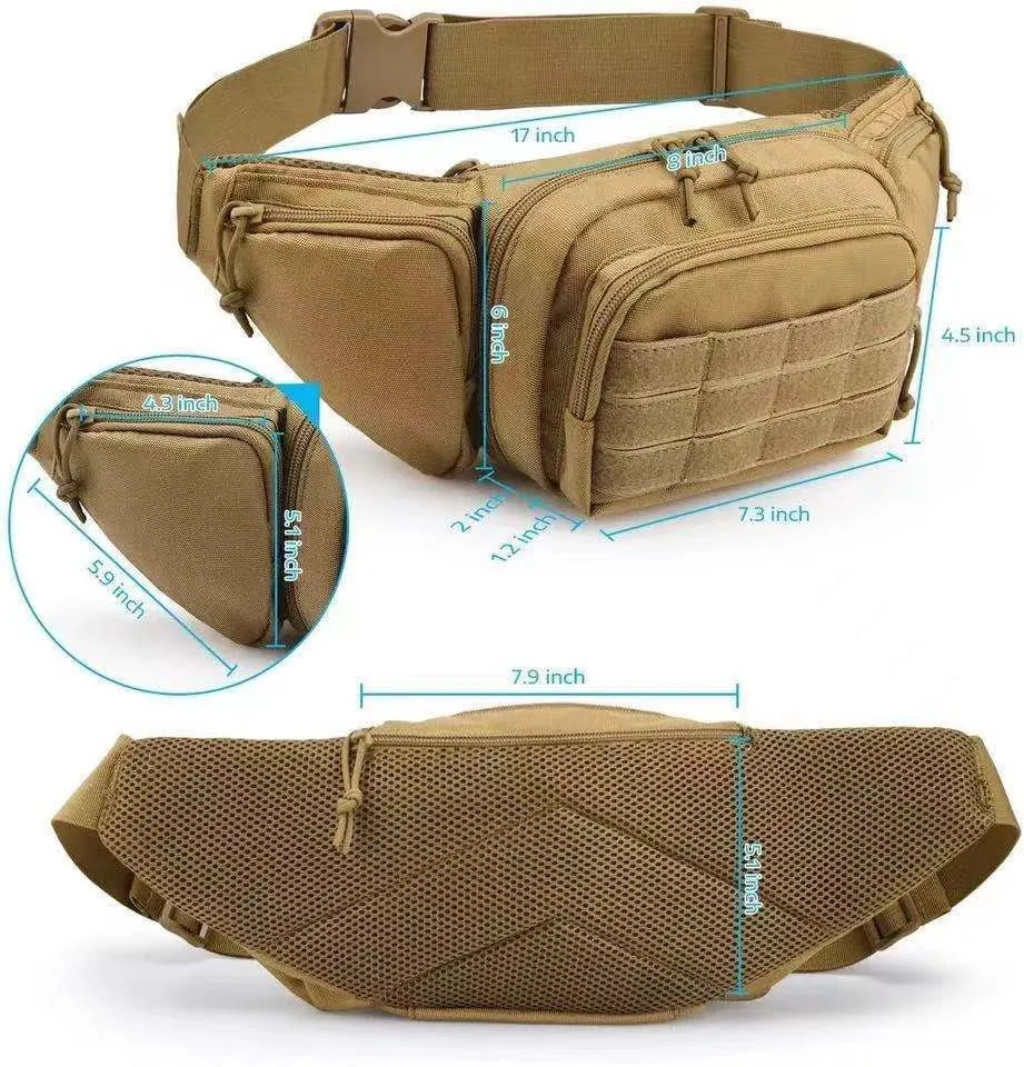 Men's tactical multifunctional waist bag in black colour with adjustable strap and moderate storage capacity