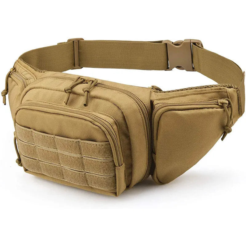 Men's tactical multifunctional waist bag in black colour with adjustable strap and moderate storage capacity