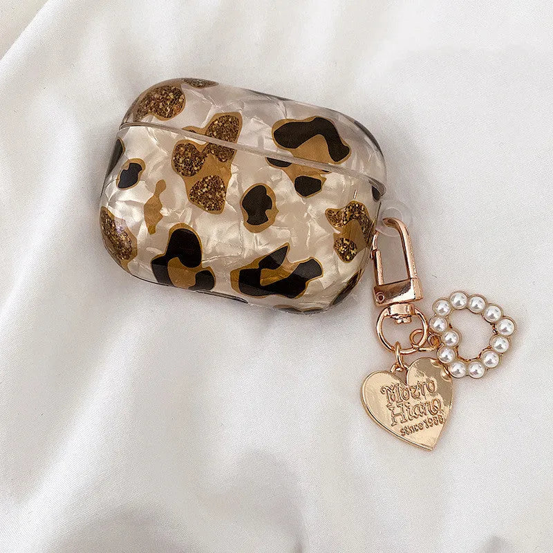Shell yellow leopard print soft TPU flip case for Apple AirPods Pro and AirPods headphones
