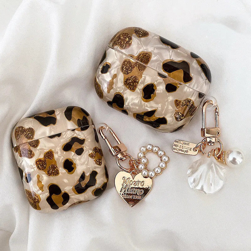 Shell yellow leopard print soft TPU flip case for Apple AirPods Pro and AirPods headphones