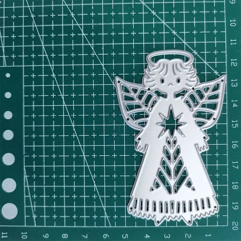 White carbon steel angel knife mould for papercraft embossing measuring 8×6 cm
