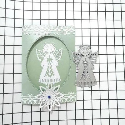 White carbon steel angel knife mould for papercraft embossing measuring 8×6 cm