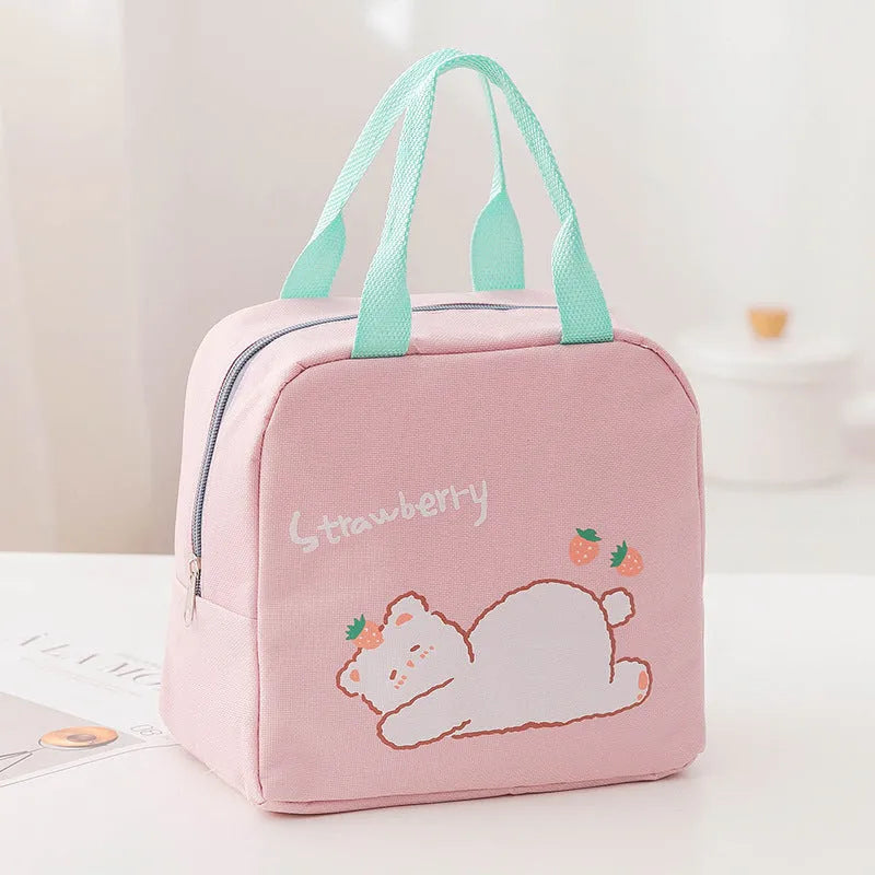 Thickened thermal insulation lunch box bag in Oxford cloth with gray unicorn or navy blue planet cat design for office use