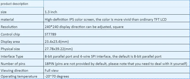 1.3 inch 240x240 IPS LCD full colour display plug-in module front view