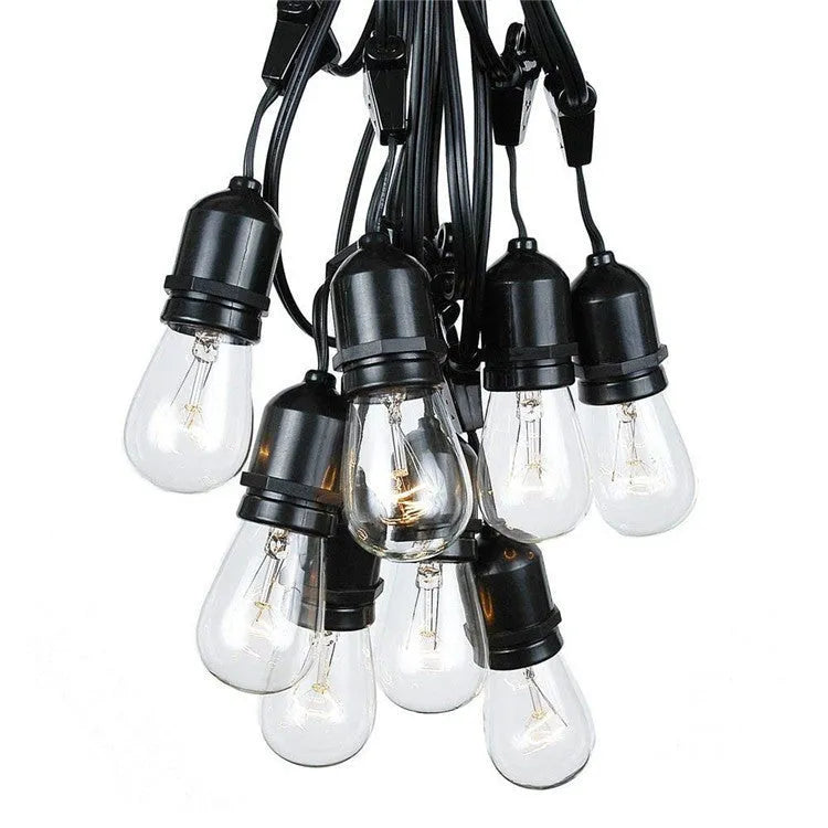 Black decorative light string with filament bulbs and EU plug for indoor outdoor use