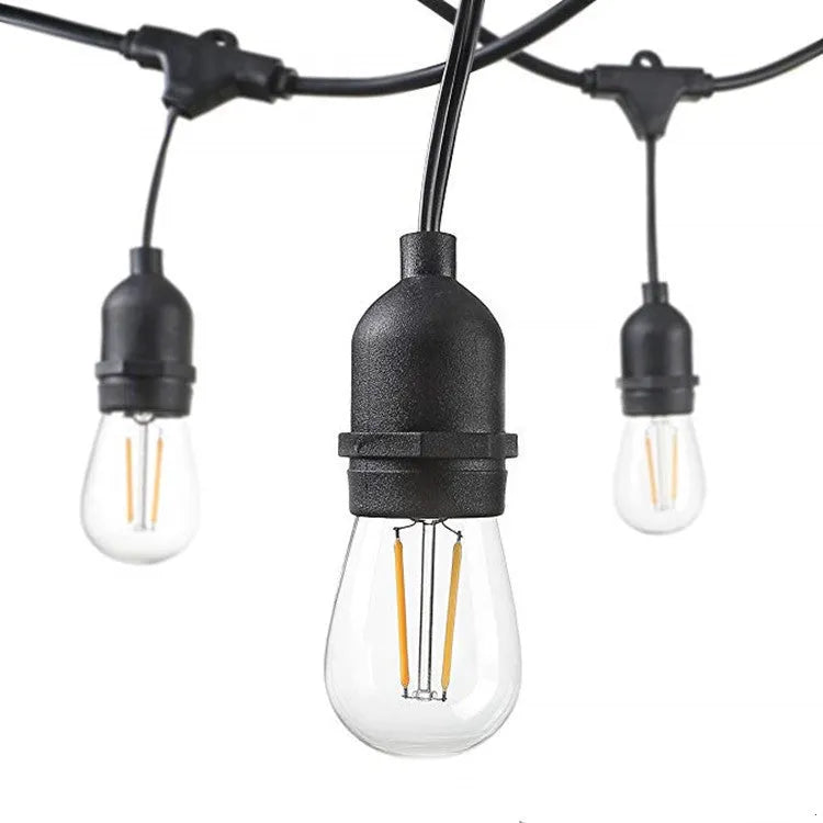 Black decorative light string with filament bulbs and EU plug for indoor outdoor use