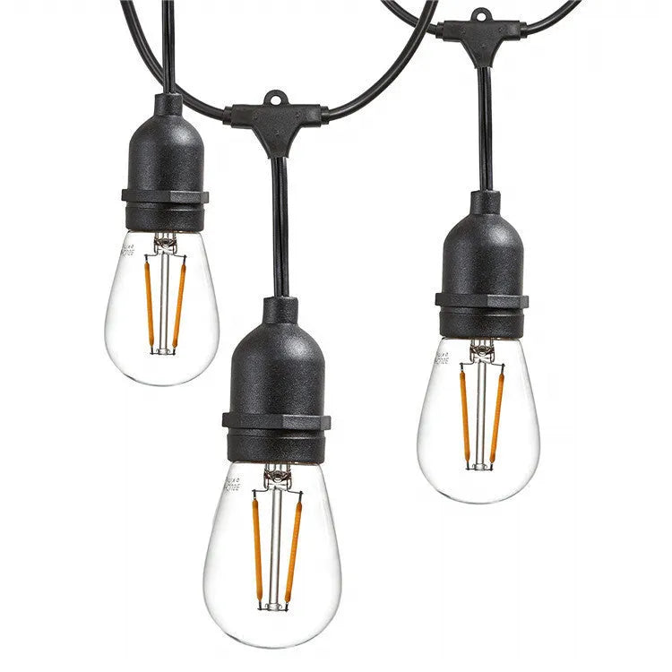 Black decorative light string with filament bulbs and EU plug for indoor outdoor use