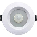 Aluminium recessed ceiling down light with infrared motion sensor for automatic white LED lighting.