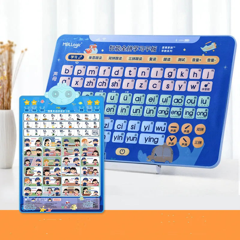 Interactive audio wall chart for Chinese character learning with pinyin cards for children