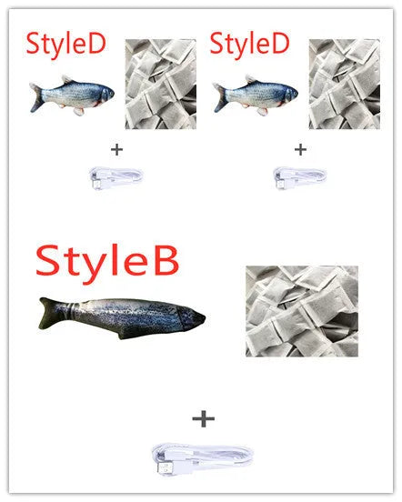 30cm electronic jumping fish cat toy with USB charging cable in multicolour PP plastic