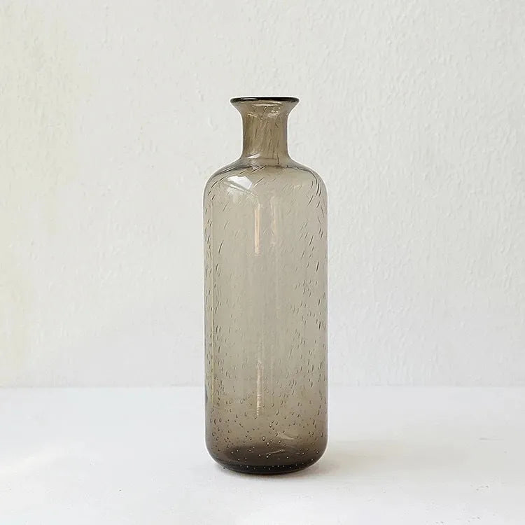 Grey geometric bubble glass vase with stained glass construction and electric stove pigment surface