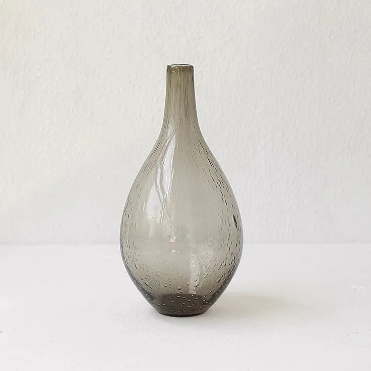 Grey geometric bubble glass vase with stained glass construction and electric stove pigment surface