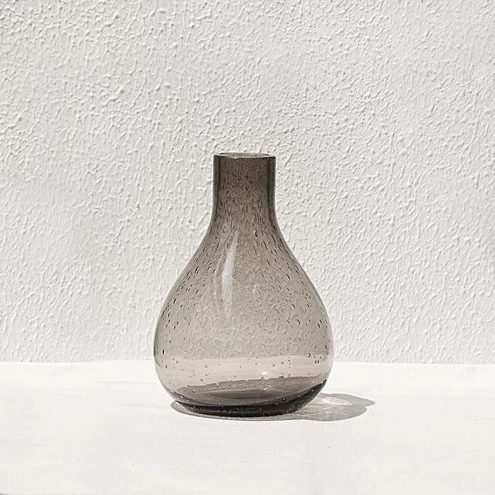 Grey geometric bubble glass vase with stained glass construction and electric stove pigment surface